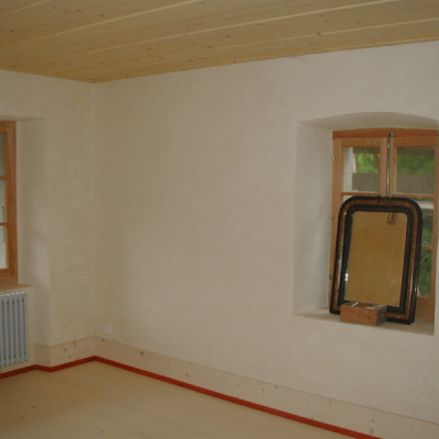 Enduit chanvre sur moellons dans ferme renovee