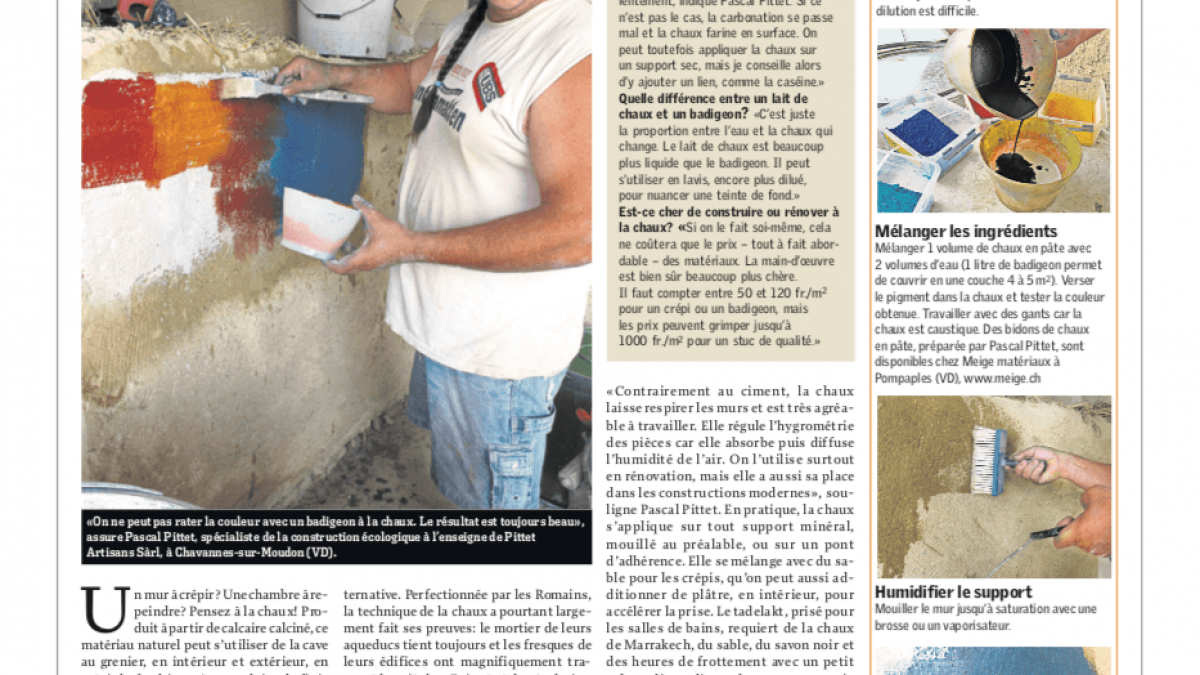 Pittet Artisans, comment utiliser la chaux - Terre & Nature