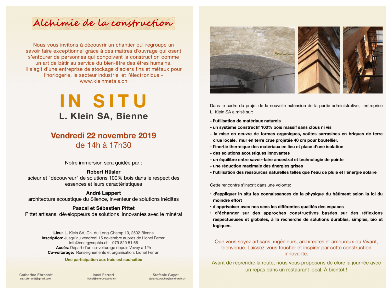 Alchimie de la construction in situ klein sa a bienne 22 novembre 2020
